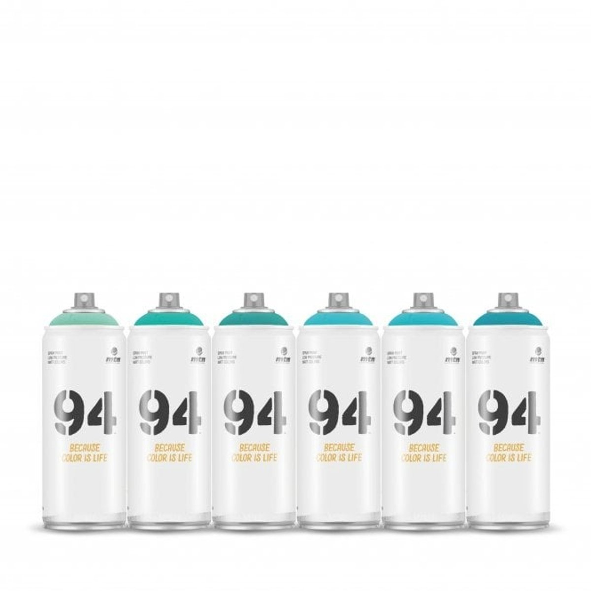 MTN94 spuitbussen pakket - 6x Aqua tinten - Lage druk, matte afwerking graffiti spuitverf - 400ml