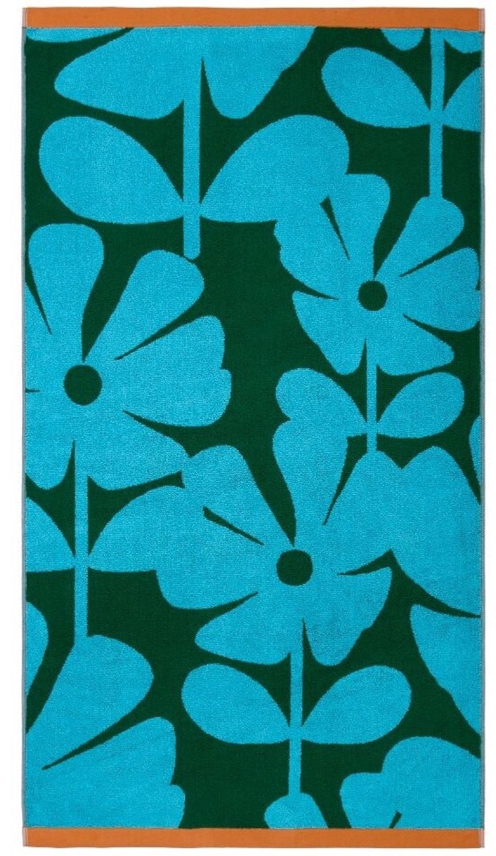 Orla Kiely Wildflower Blue Lagoon jacquard douche-bad handdoek - blauw/groen - 70x125 cm