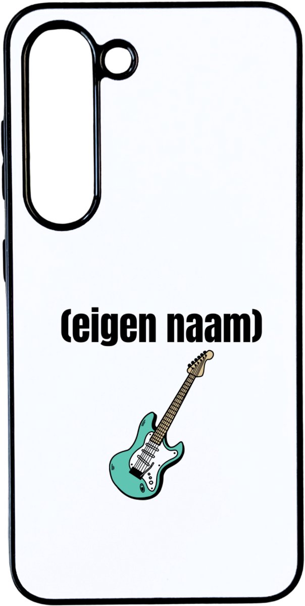 Hacebo® - blauwe elektrische gitaar met eigen naam telefoonhoesje - Gitaar - muziek liefhebbers - telefoonhoesjes - gitaristen - gitaarliefhebbers - verjaardag - cadeau - kado - hoesje geschikt voor Samsung Galaxy S23