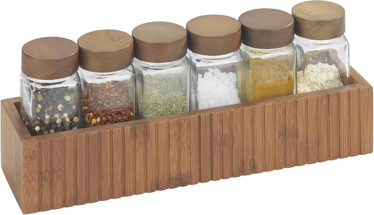 Kruidenrek van gerookt bamboe voor kruidenpotjes en specerijen