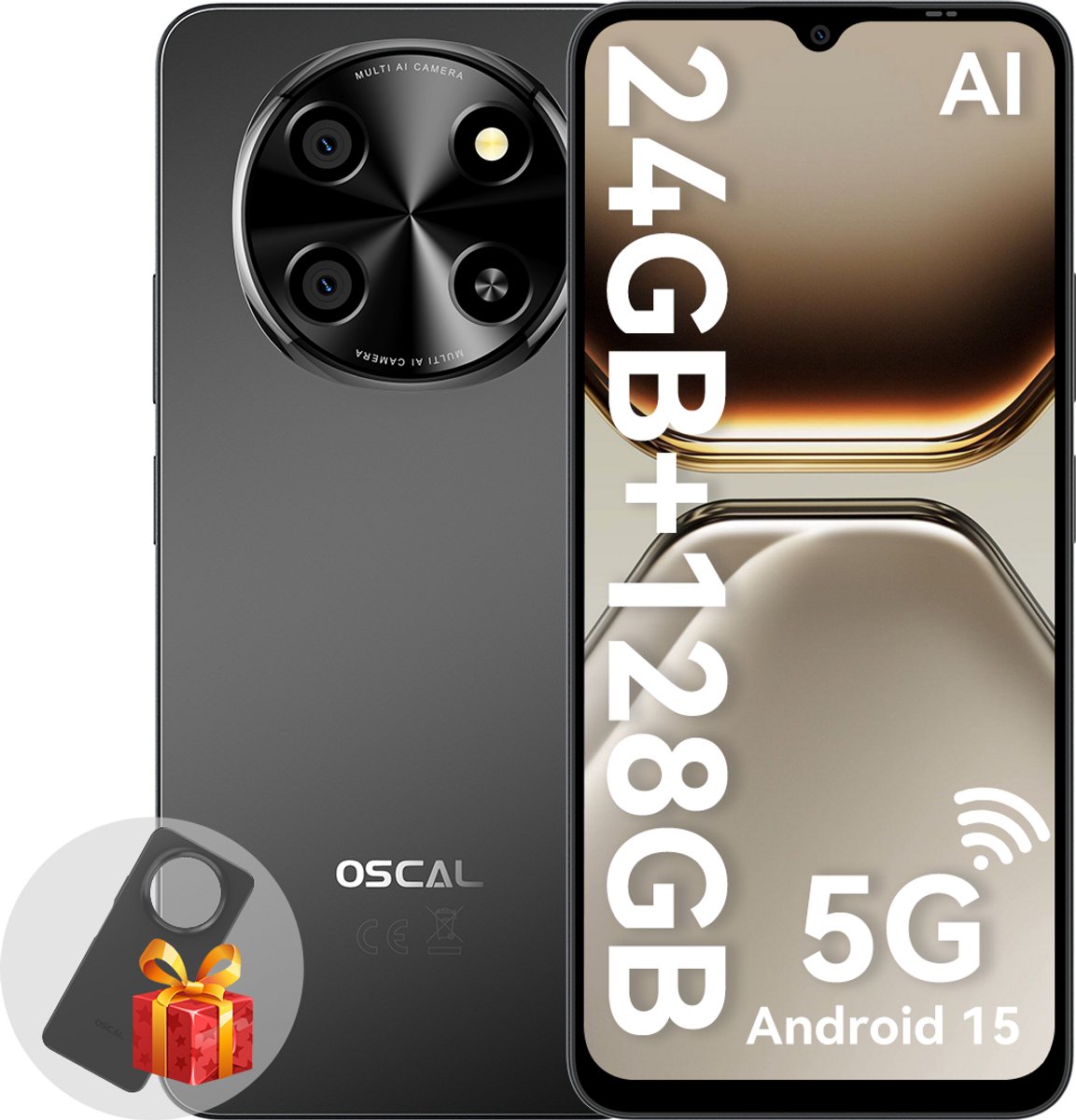 OSCAL TIGER 8 Smartphone - Gemini AI 2.0 - 24GB RAM - 128GB ROM - 6.88 Inch - 5000mAh - Android 15 Smartphone - 5G Dual SIM - GPS - NFC - Zwart