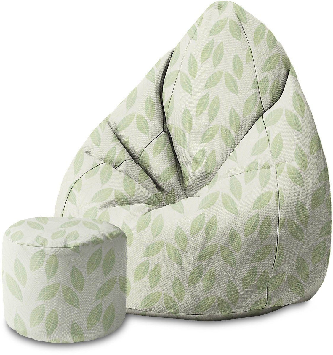 DreamRoots Velvet Zitzak voor Volwassenen – Luxe Beanbag met Voetsteun en Afneembare Hoes – Inclusief Vulling – 80x80x120 cm - Light Green Leaves