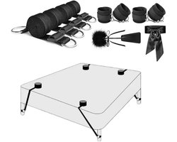 Bondage Set - Bed Fixatie Voor Koppels - Verstelbare Riemen, Boeien, Oogmasker & Veer Kit - Rollenspel Speelgoed
