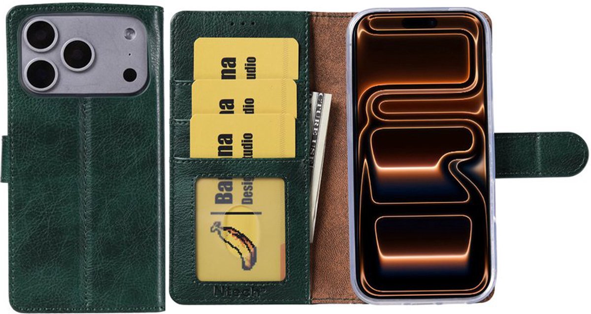 Hoesje Geschikt voor iPhone 17 Pro Max – Arara bookcase met pasjeshouder - Pine Groen