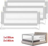 Barrière de lit 3X - Réglable et pliable - Extra longue 150+180+180 cm - Barrière de lit universelle - Protection antichute - Barrière de lit - Blocage StandSafe - Grijs avec sangle de fixation