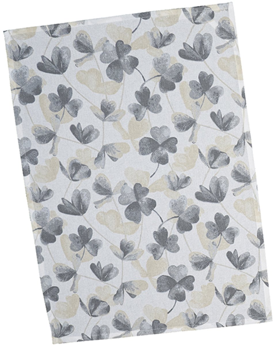 Theedoek - Klavertje vier - Grijs - Beige - creme - 45 x 70 cm