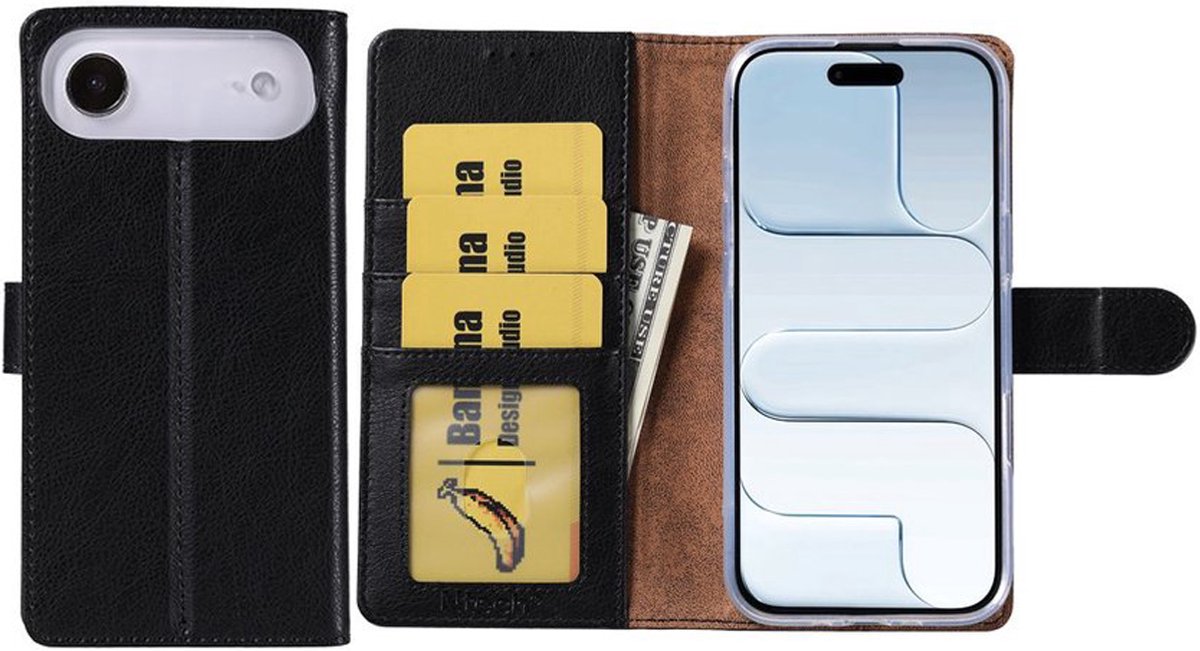 Hoesje Geschikt voor iPhone 17 Air – Arara bookcase met pasjeshouder - Zwart