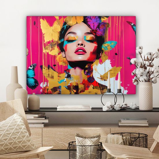 Tableau sur toile 80x60 cm - Décoration murale exclusive Femme - Abstrait - Coloré - Décoration murale salon - Décoration chambre - Accessoires chambre - Peintures sur toile