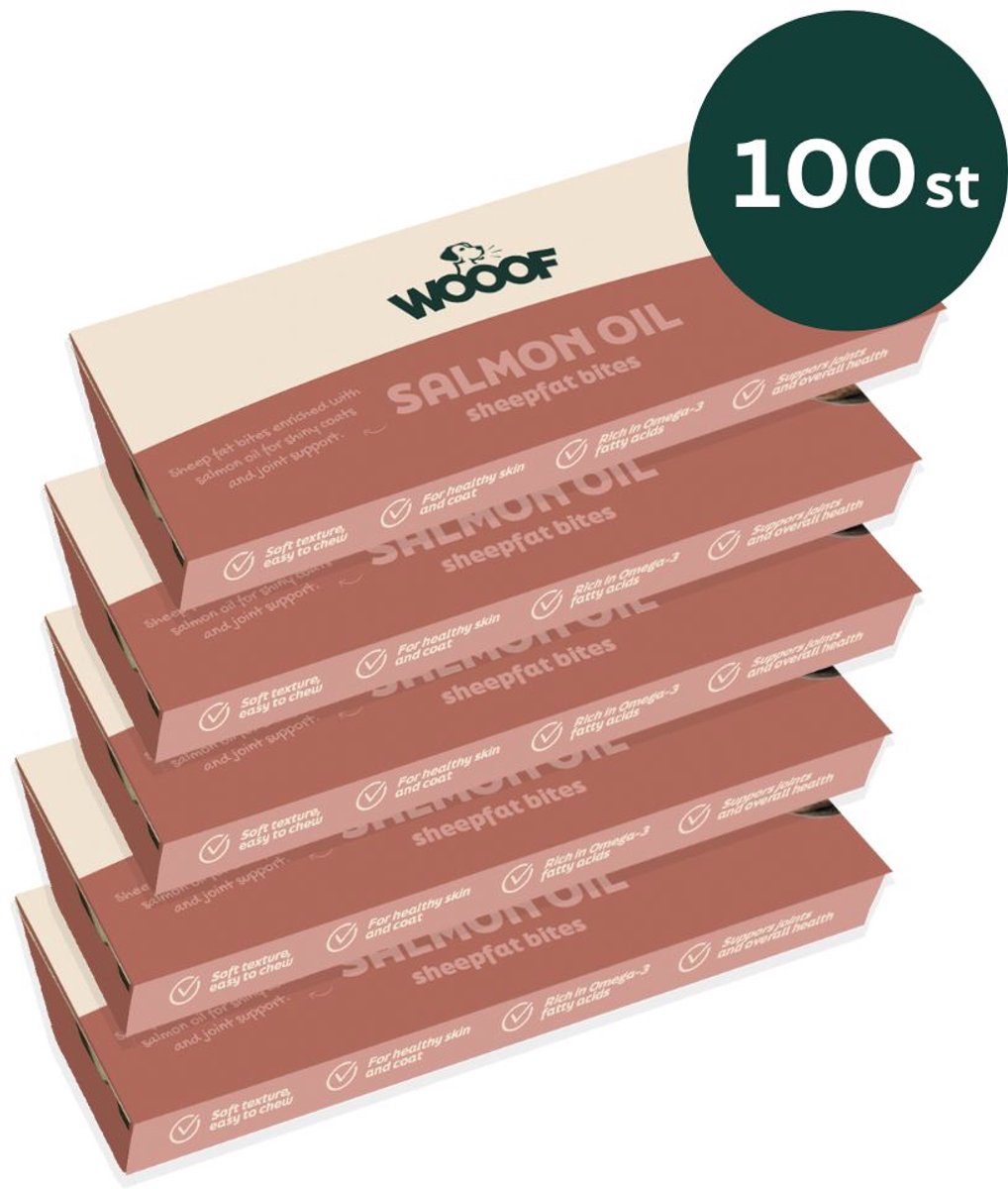 WOOOF Schapenvet bonbons met zalmolie - 100st - Hondensnack bites - Supplement - Glanzende vacht - Omega 3 - 100st