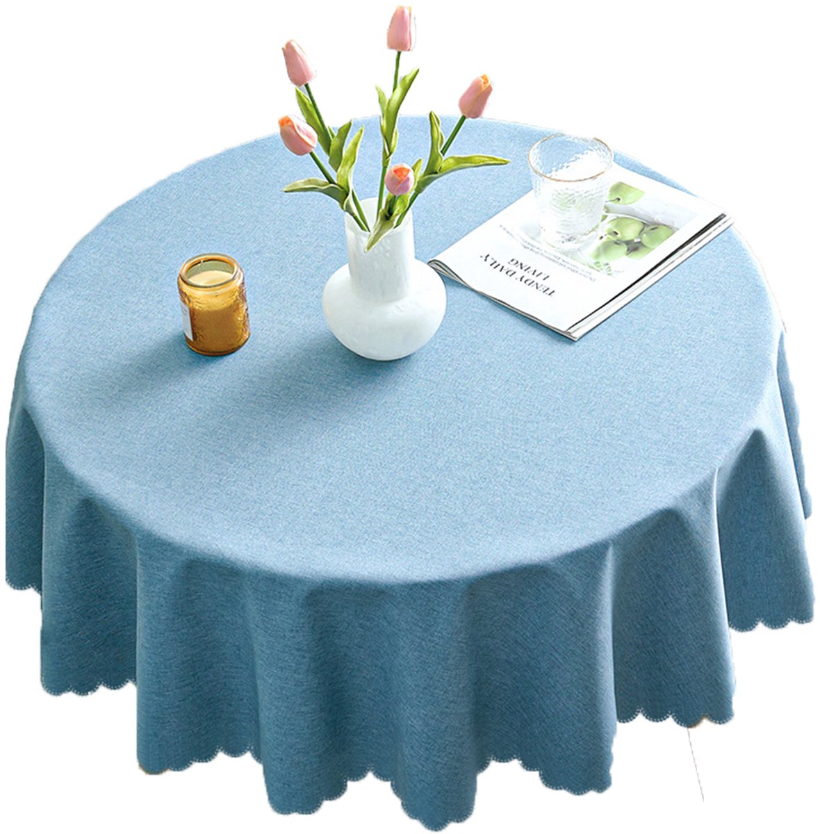 TuseRxln Tafelkleed - Tafelzeil - Waterafstotend Rond - 1 Stuks - Voor Binnen en Buiten Blauw