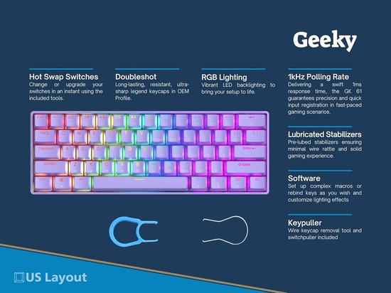 60% Hot Swap Mechanisch Gaming Toetsenbord met RGB Achtergrondverlichting voor PC en Mac — afbeelding 4