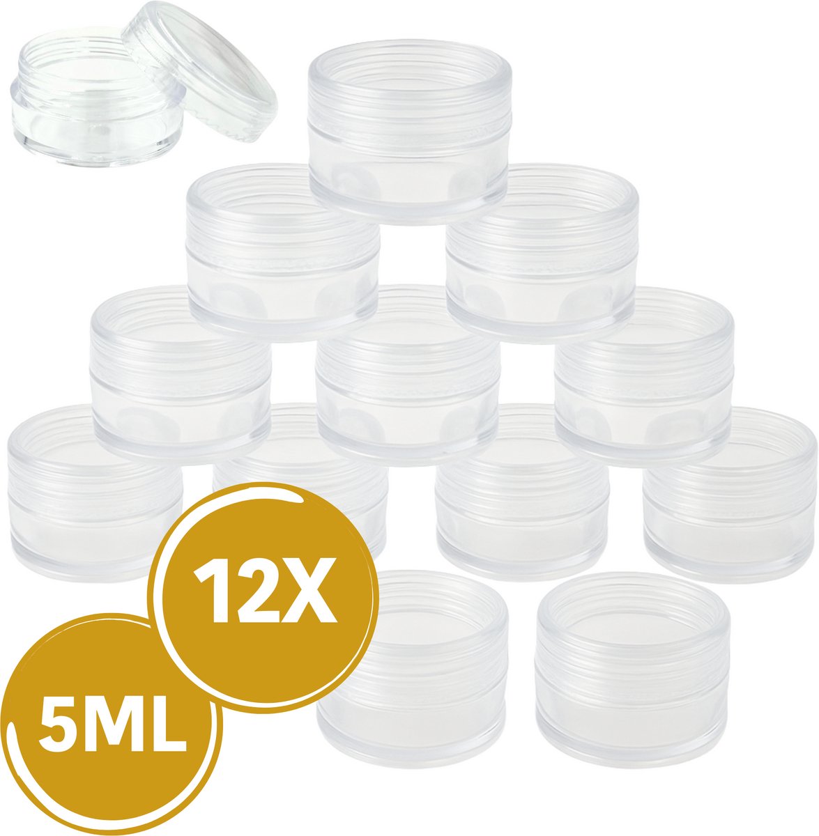Plastic Potjes met Deksel 5ML – Cosmetica & Sample Potjes – Crème / Pillen – Reisverpakking - 12 stuks