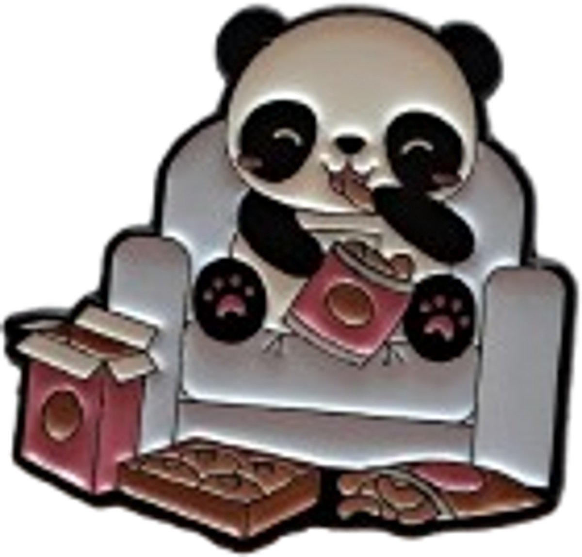 Pin Broche - snackende Panda op de bank - Kledingspeld - dier panda - Speldje voor rugzak of kleding - Kleine cadeautjes - enamel pin - Grappige badge - 1 stuk