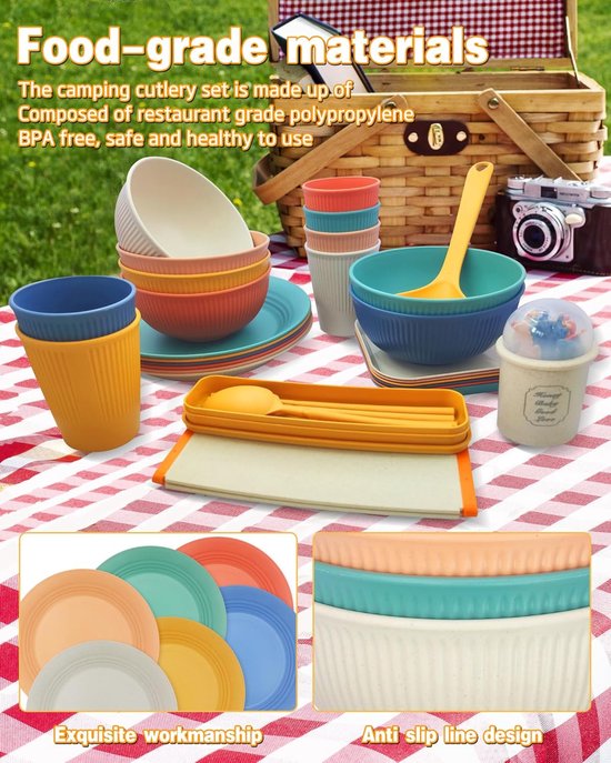 PromoHome 69-delige Outdoor Eetset - Vaatwasserbestendig Camping Servies voor 6 Personen — afbeelding 4