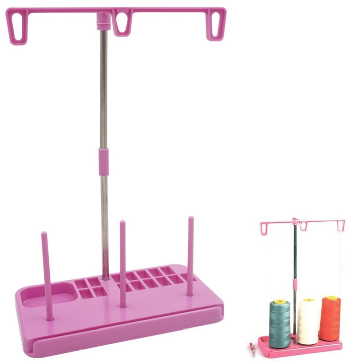 1 artikel - Spoelhouder voor naaimachine - Spoelhouder - Spoelhouder voor thuisnaaimachine - Geschikt voor 3 spoelen - Voorkomt draadophopingen - Roze - 20,7 * 11,5 * 30,7 cm - Geschikt voor beginners en volwassenen