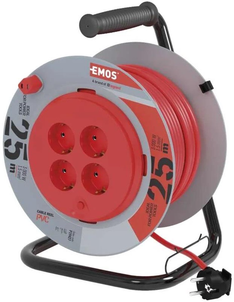 Kabelhaspel Emos H05 IP20 3x1,5qmm - 25m - 4 stopcontacten - Vast Middenstuk