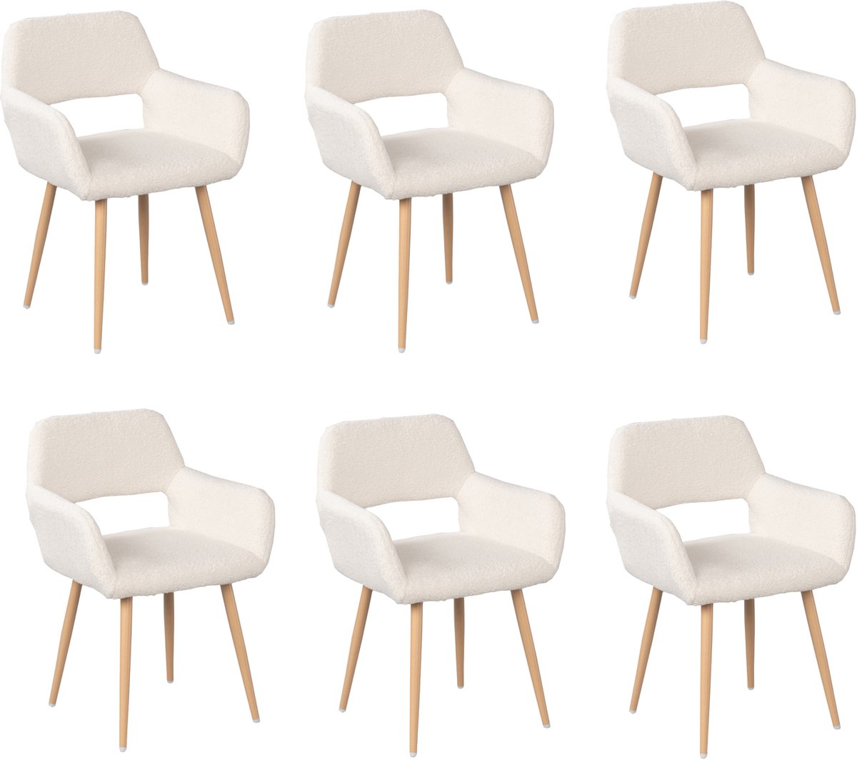 MEUBLE COSY Meubles Cosy Eetkamerstoelen - Set van 6 Scandinavische met armleuningen Bouclé stoffen zitting - Beige