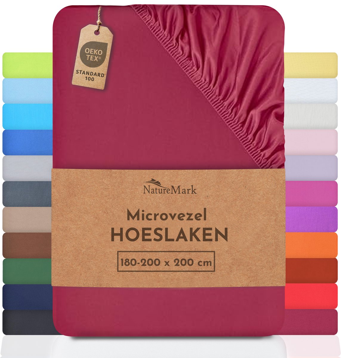NatureMark Microvezel hoeslaken in vele maten en kleuren, 180x200cm Bordeauxrood Bordeaux rood