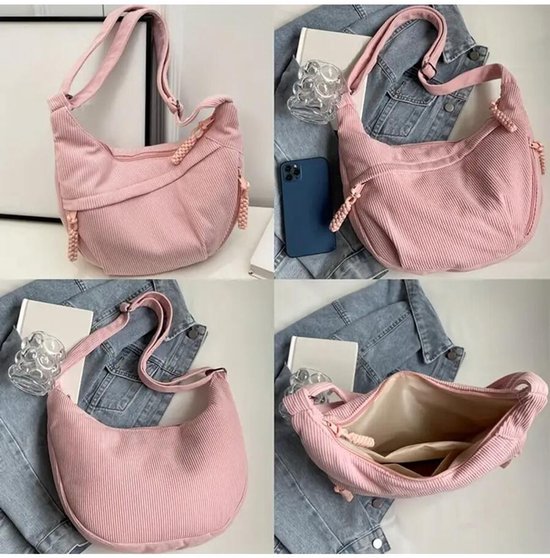 GUSXPPD Halve maan crossbody schoudertas, nylon crossbody tas, hobo halve maan tas, crossbody bag schoudertas, halve maan dumpling schoudertas met verstelbare schouderriem, blauw-M, 37x5x25cm