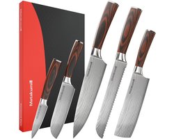 Matakumi Messenset Damascus Stijl - 5-Delige Messenset Damascus Print - Japanse Keukenmessen - Perfect Voor Hobbykoks en de Professionele Keuken