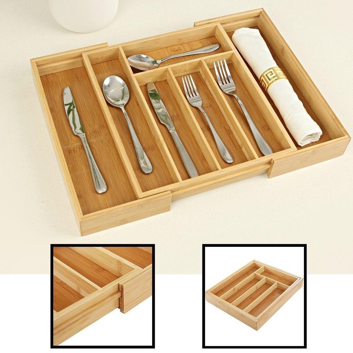 Decopatent® Bestekbak - Uitschuifbaar - Bestek Lade organizer - 5 Vaks - Naar 7 Vakken - Bestekorgan