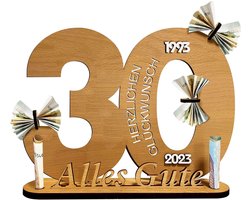 Houten bord, gastenboek, 2023, verjaardag, jubileum, decoratieve cijfers, jaren met jaarcijfers, gastenboek, verjaardag, jubileum, met standaard en kaarsenhouder (30 jaar)