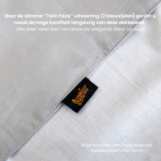Superieur Dekbedovertrek Twin Face - Wit / Lichtgrijs - 100% Katoen - 140x200/220cm Eenpersoons - Streel witte met lichtgrijze dekbedset - adembenemend in uitstraling - optimaal ventilerend en ademend van Zensation Elite — afbeelding 4
