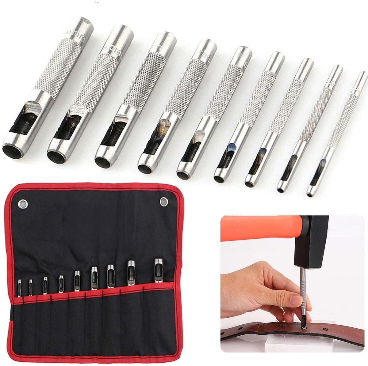 PromoHome 9-delige Holpons Set voor Zacht Materialen - Professionele Gereedschappen met Opbergtas