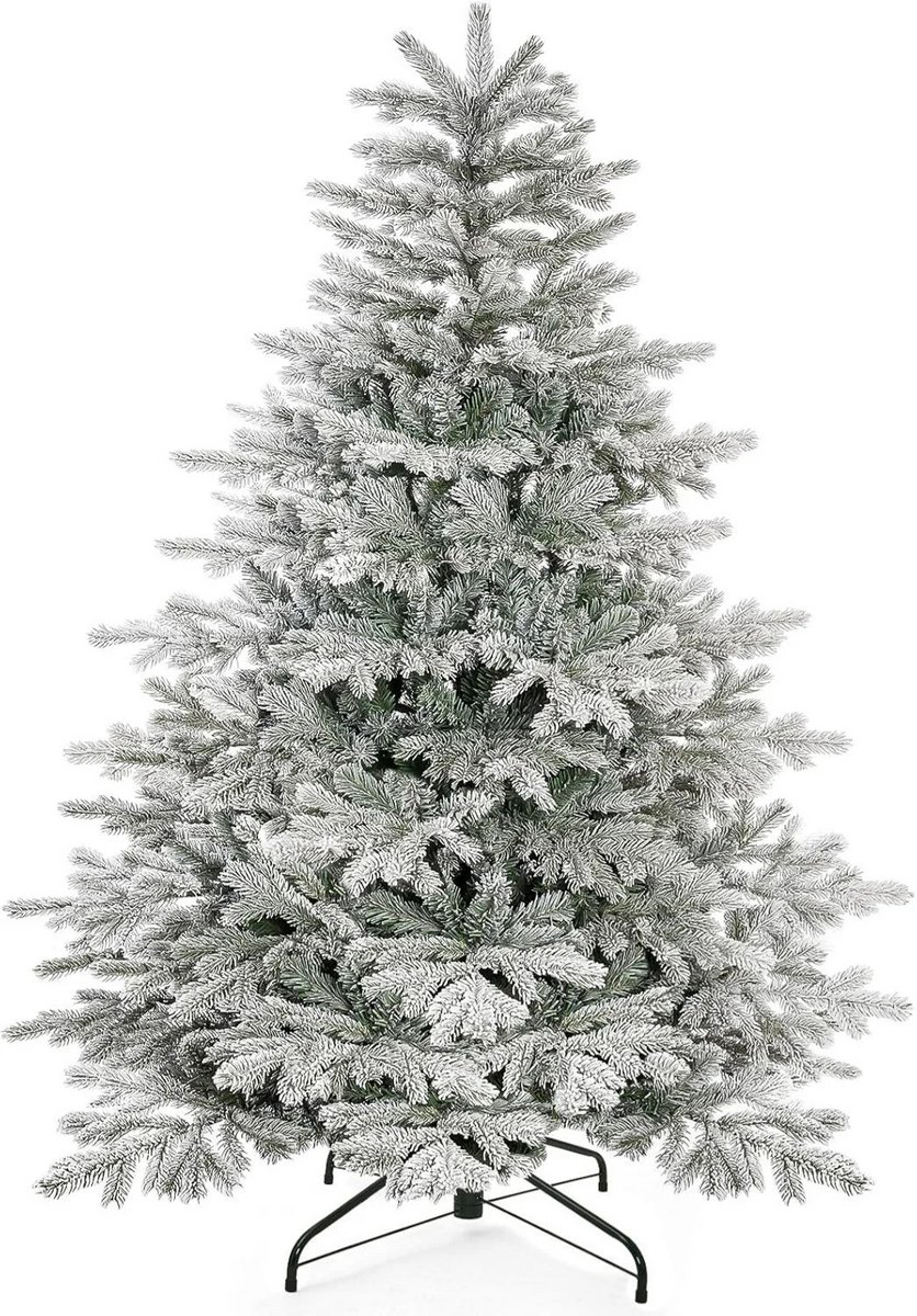 Luxe 150 cm kunstkerstboom met sneeuwvlokken, PE & PVC, stevige ijzeren standaard, ideaal voor thuis, kantoor en bedrijf.