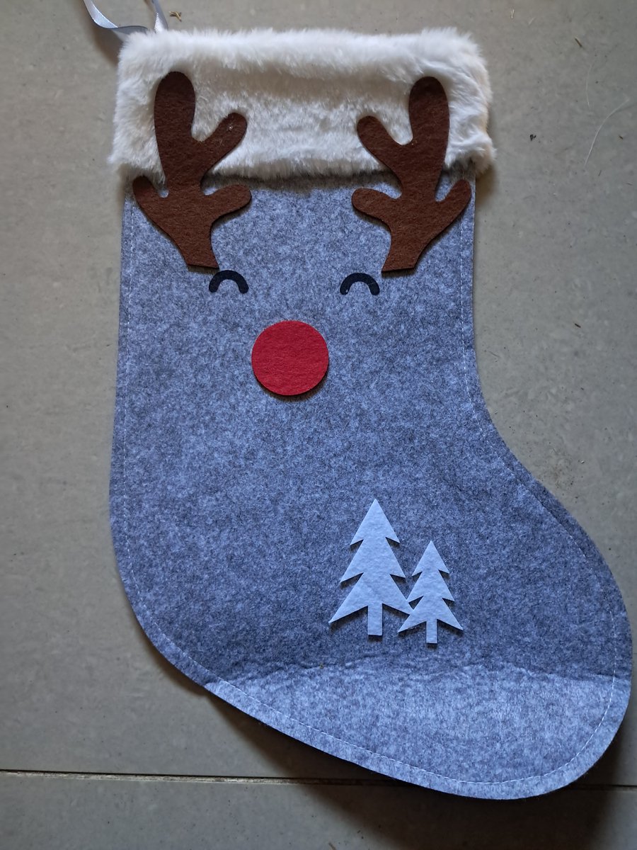 Livarno Home Kerst Sok - 25 x 37 cm - Grijs Rendier - Decoratie Kerst sok