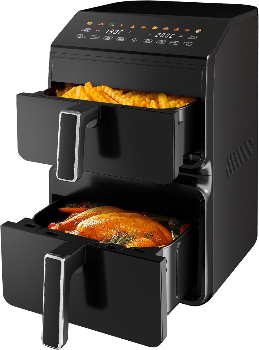 Fukstern Airfryer Compact – Enkel Mand – 9L Capaciteit – 2000W – Temperatuurregeling tot 200°C – 8 Kookprogramma’s – Zliver