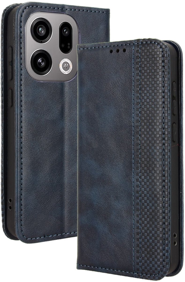 Coverup Hoesje - Geschikt voor OPPO Find X9 Hoesje - Coverup Vintage Style Book Case - Blauw