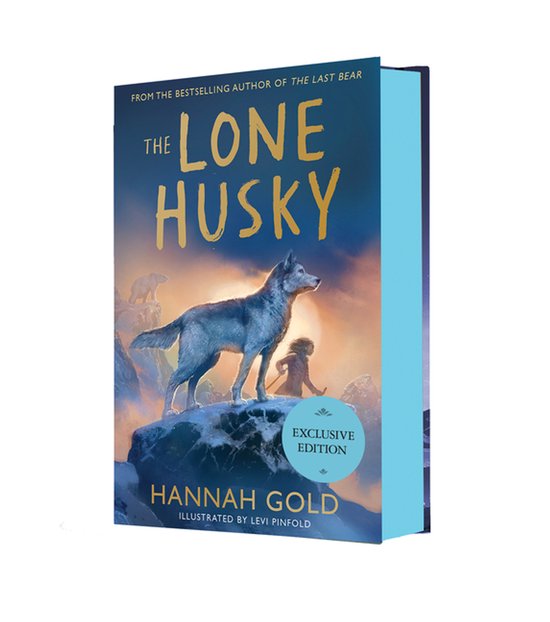 Livre 'The Lone Husky' avec une couverture représentant un husky sur une montagne, 'The Lone Husky' et 'Hannah Gold'.