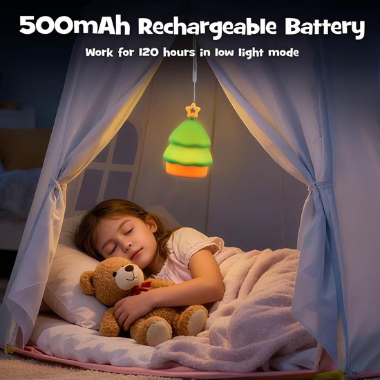Kerstboomnachtlampje met RGB-modus, dimbaar, babyvoedingsnachtlampje, kan worden opgehangen, schattige kerstverlichting, nieuwigheid, oplaadbare siliconen touch, bedlamp, slaapkamer, slaapzaaldecoratie — afbeelding 5