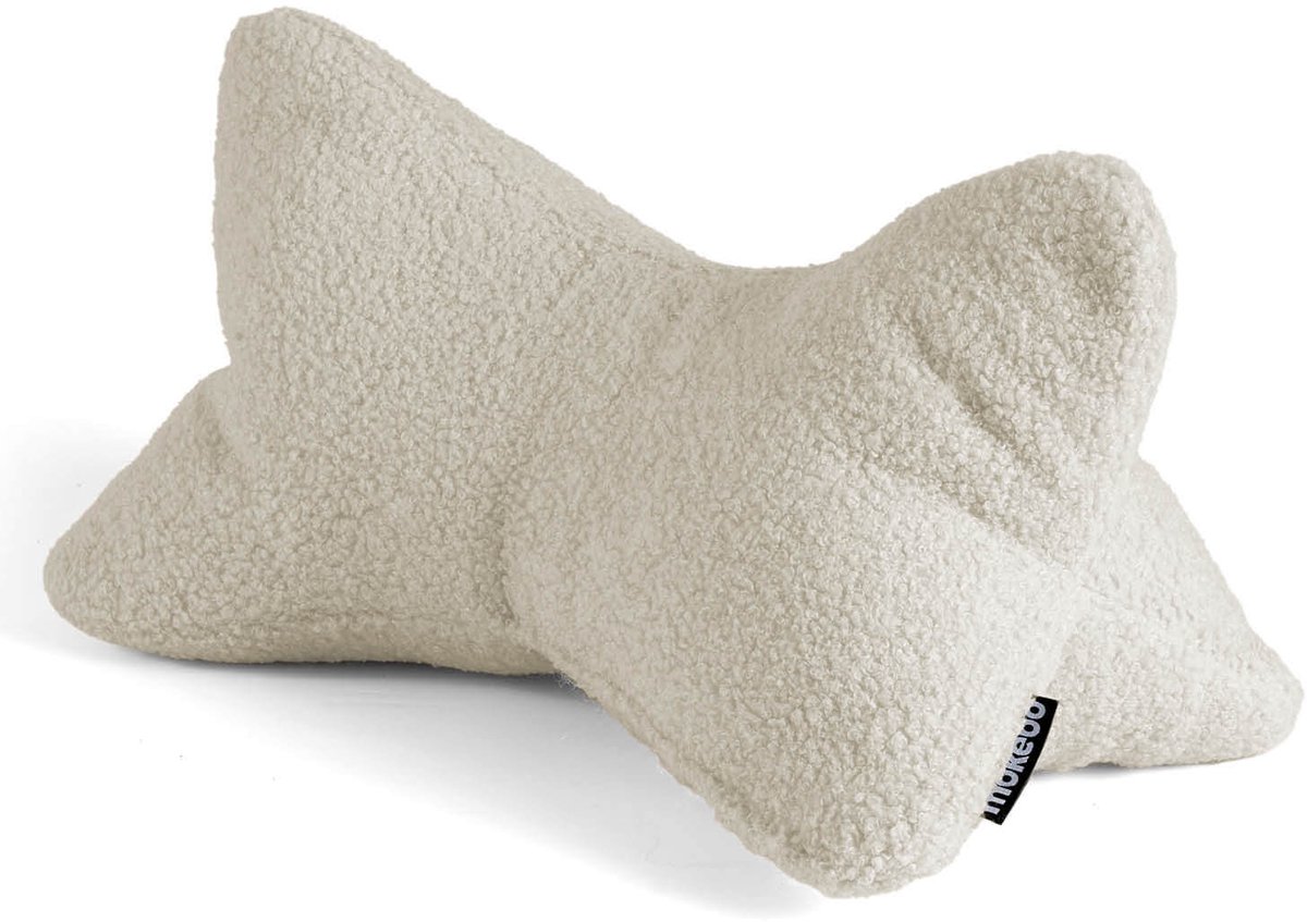 mokebo Leeshoofdkussen van teddystof Bouclé ‘Der Leseknochen‘ nekkussen of boekensteun voor tablets, boeken of e-books in beige naturel
