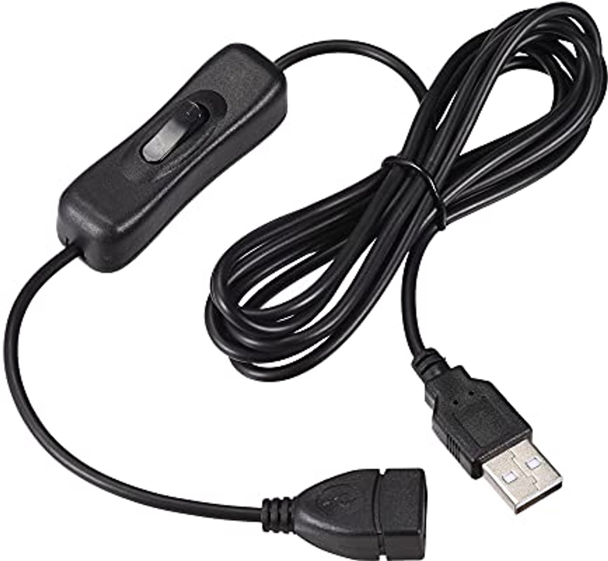 USB Verlengsnoer met AAN/UIT Schakelaar - Mannelijke naar Vrouwelijke Connector 2M Zwart