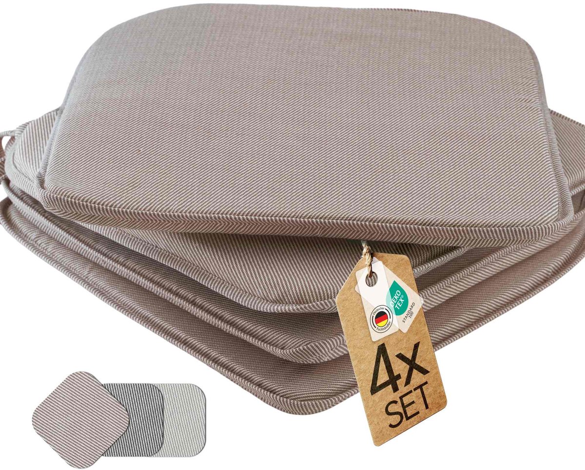 etérea Zitkussen Stoelkussen - Alice Seat Cushion 4 Stuk - 38x38 cm - strepen taupe