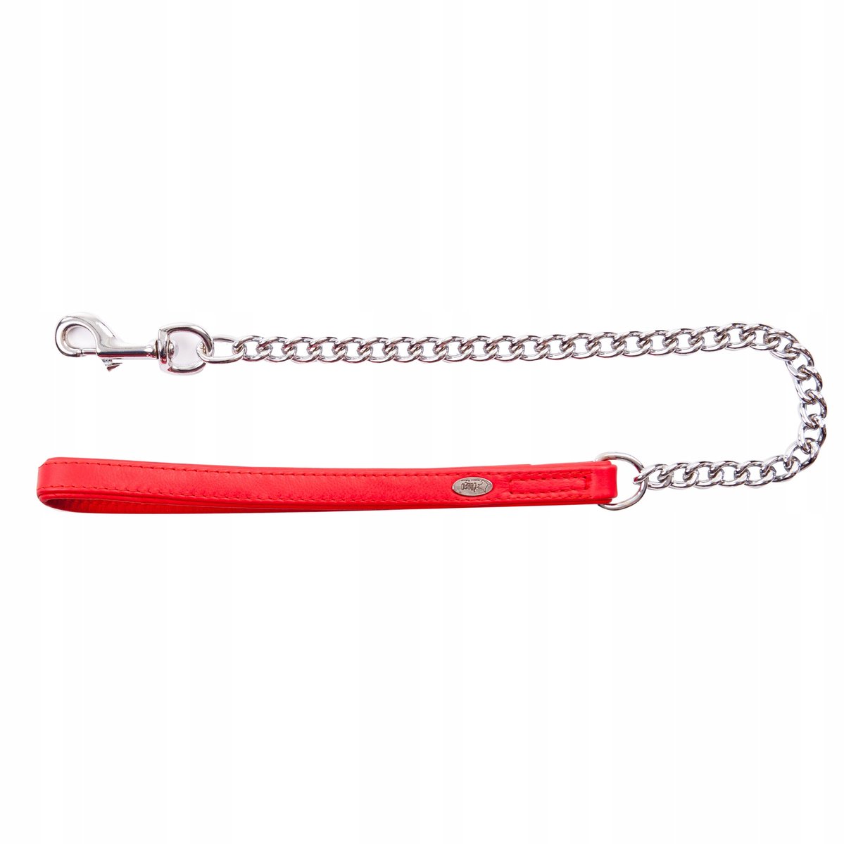 Dingo Hondenlijn Ketting met Lederen Handvat - Rood, 78 cm