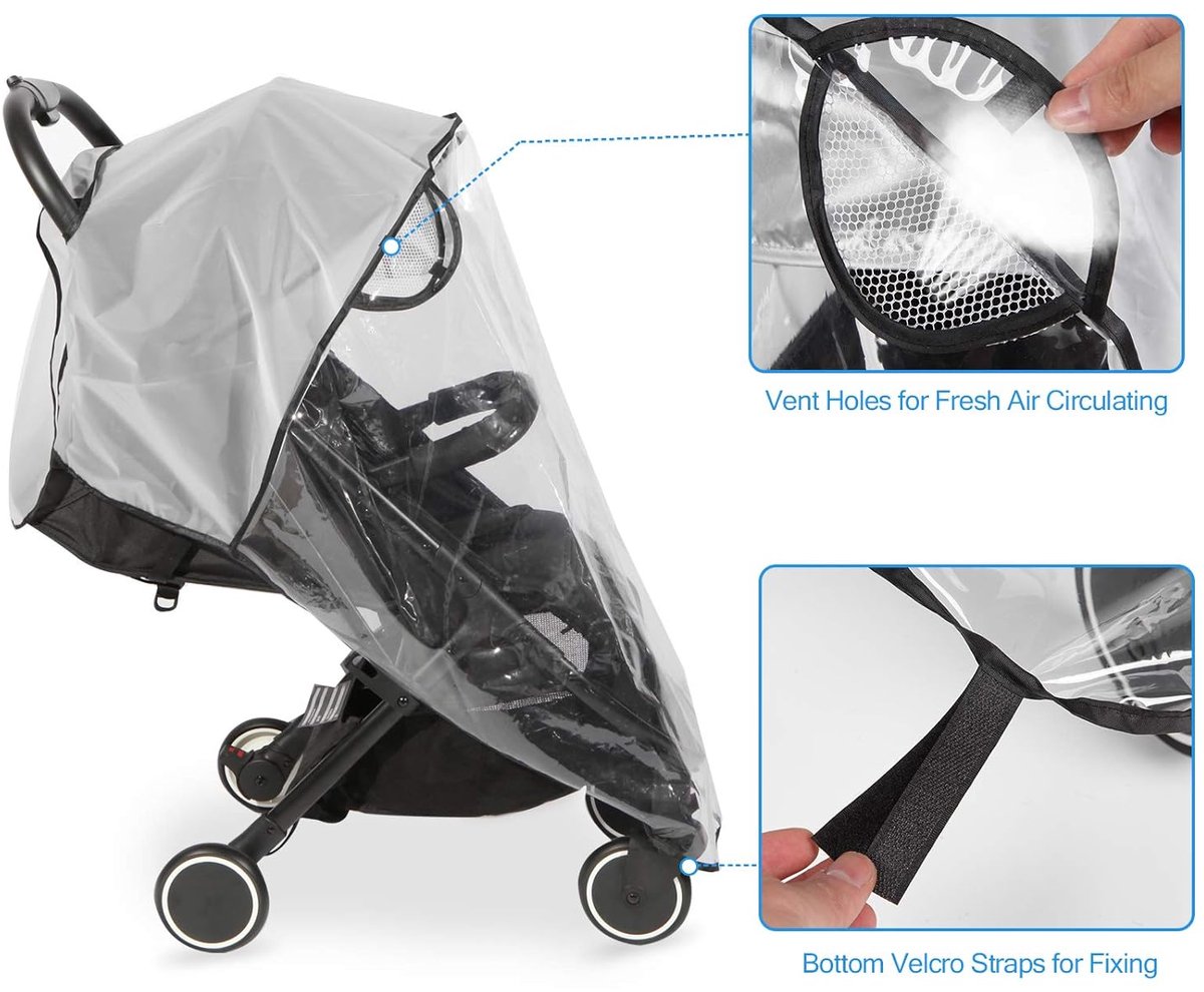 Universele regenhoes voor kinderwagens - Ademende regenhoes voor kinderwagens - Opvouwbare regenhoes voor kinderwagens - Winddicht, waterdicht, zonwerend, stofdicht en sneeuwdicht - Geurloos en duurzaam - Eenvoudig te installeren – foto 4