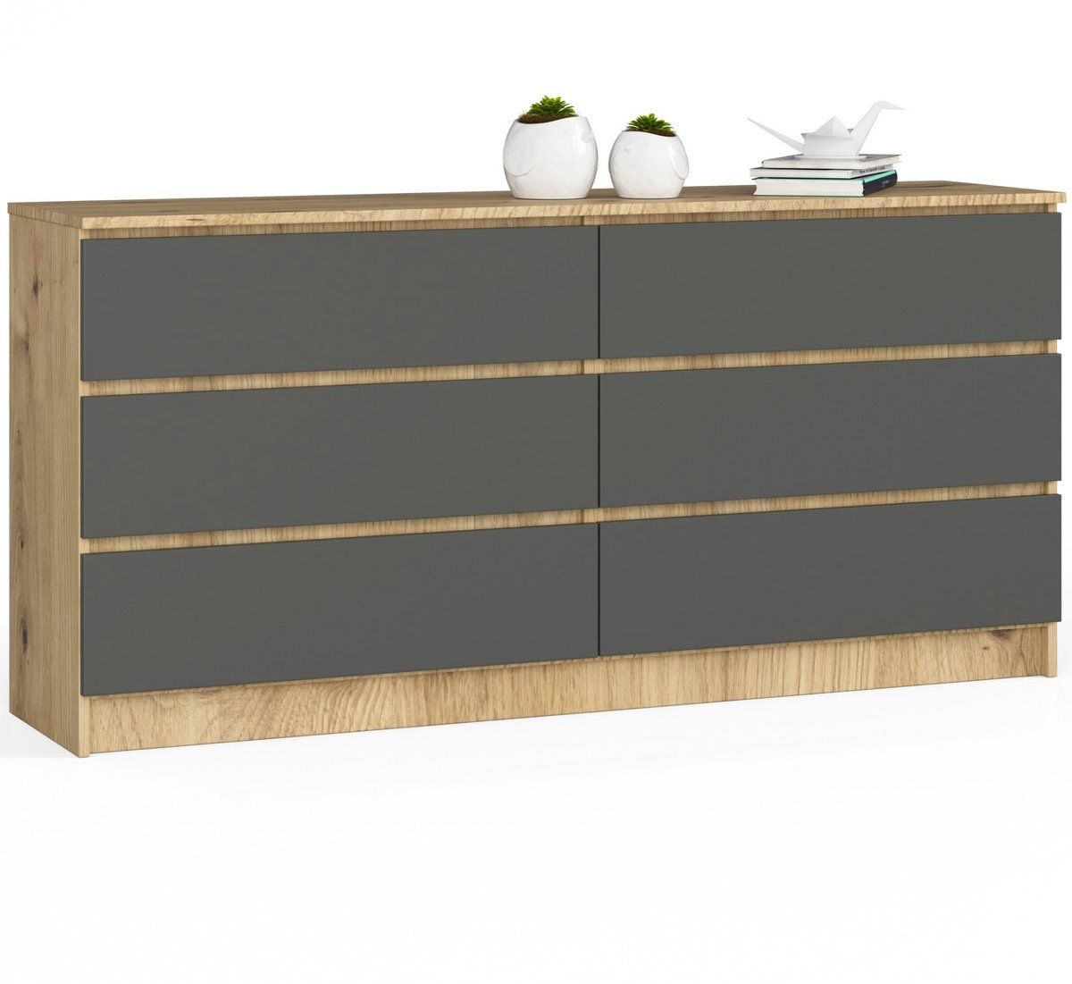 Ladekast K160 met 6 Lades / AKORD Furniture Factory / Artisan Eik - Grafietgrijs / 160 x 77 x 40 cm