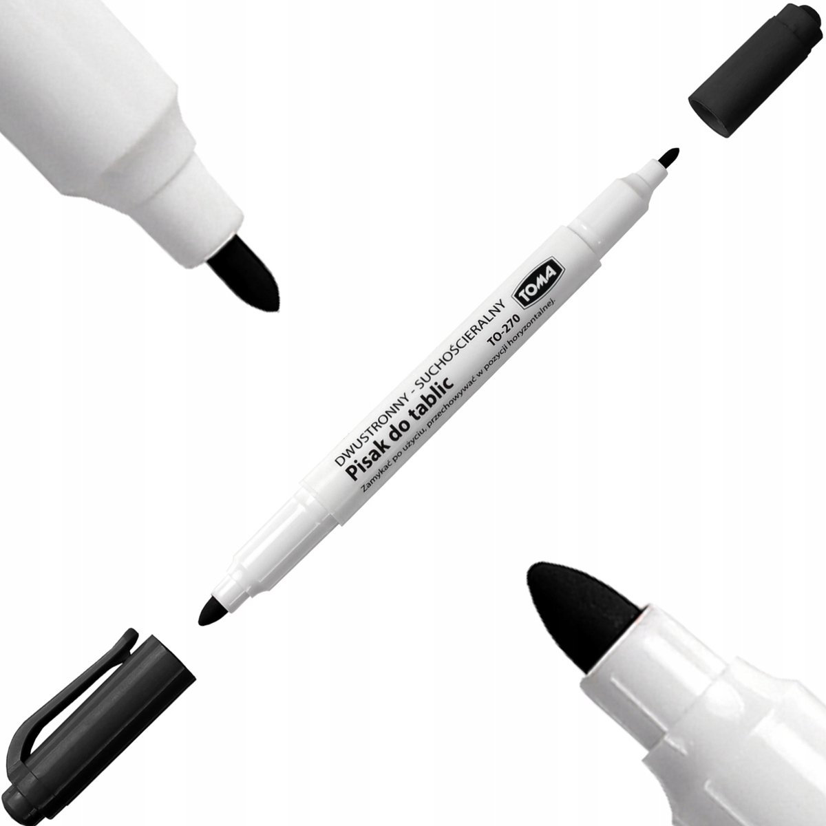 Toma TO-270 Zwart Dubbelzijdig Whiteboard Stift 0.8mm & 1.5mm