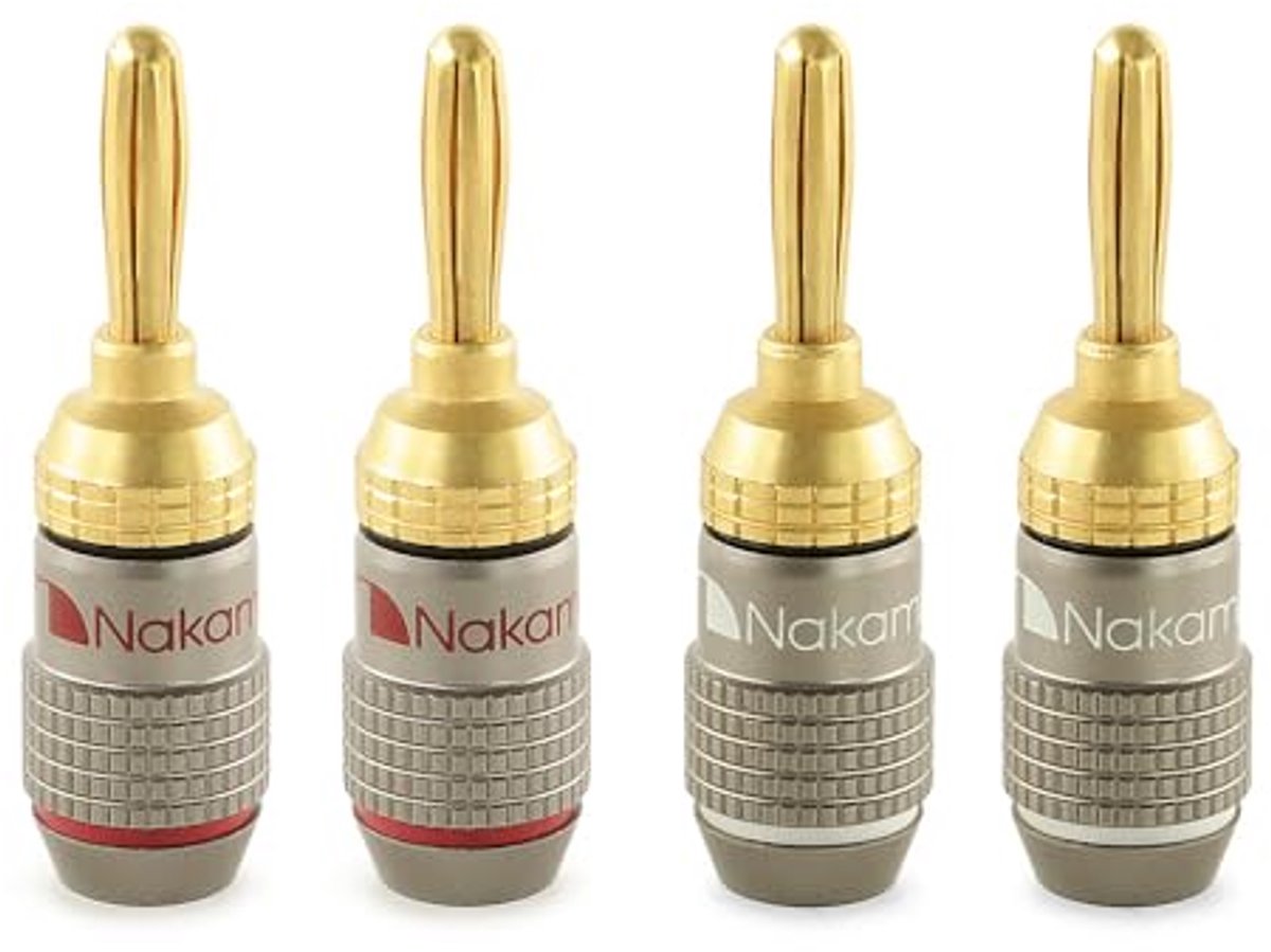 Goudverchroomde Bananenstekkers voor Hi-Fi en Home Theater - 4mm en 10 AWG tot 18 AWG - 4 Stukken (2 Paar)