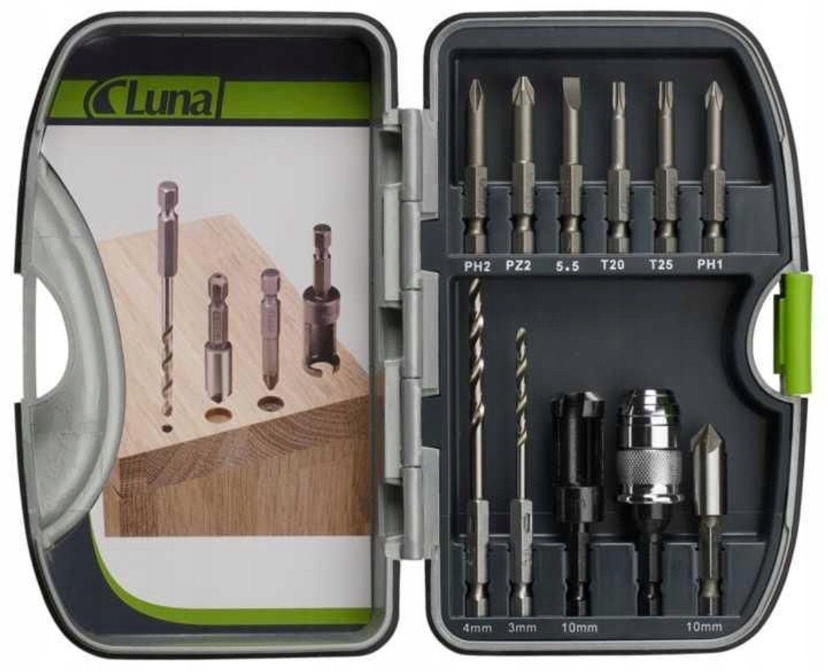 LUNA 11-delige bit- en verzinkset voor hout