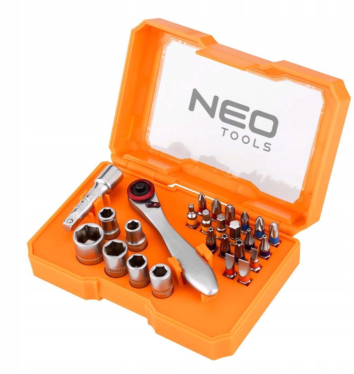 NEO TOOLS 26-delige Bitset met Ratel en Verlengstuk