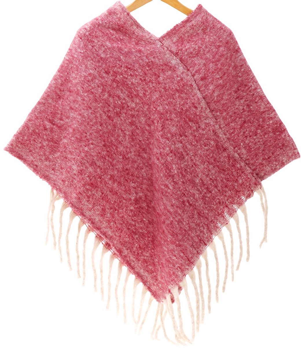 Gebreide winterponcho - rood - dames - warm en elegant