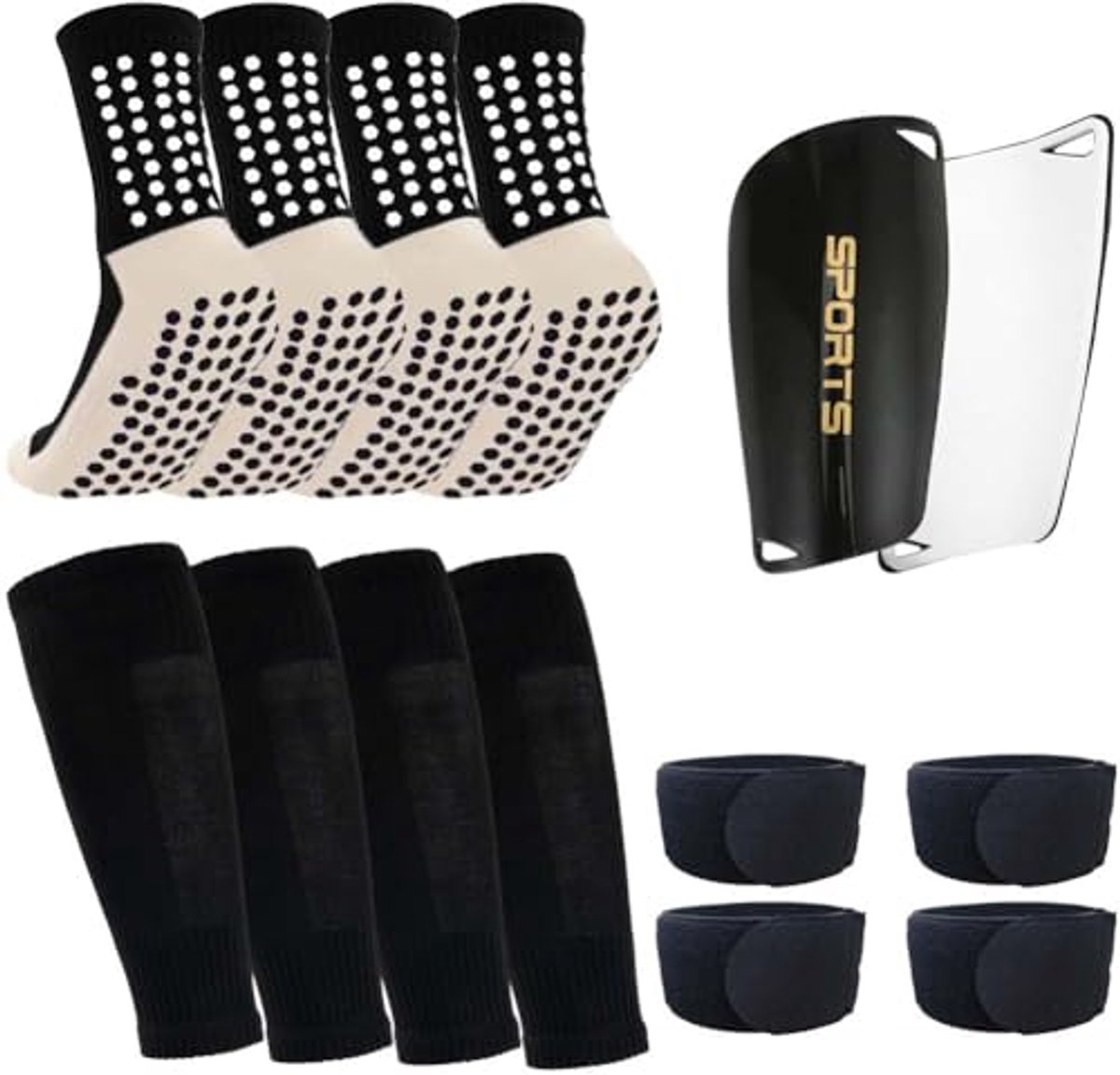 Voetbalsokken en Scheenbeschermers Set - 9 Stuks Voetbal Accessoires