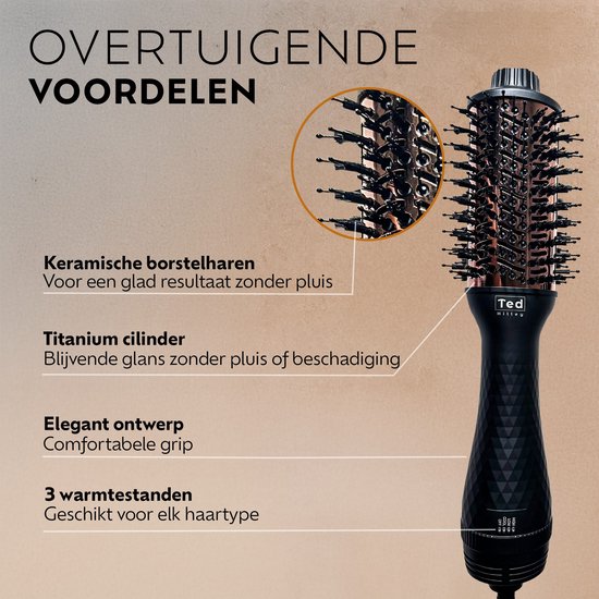 Fohnborstel & Airstyler Titanium - Warmteborstel & Heteluchtborstel - Anti Pluis Haar - Fohnborstel Groot voor (Half) Lang Haar - Beste Fohnborstel 2026 | by Ted Hilley