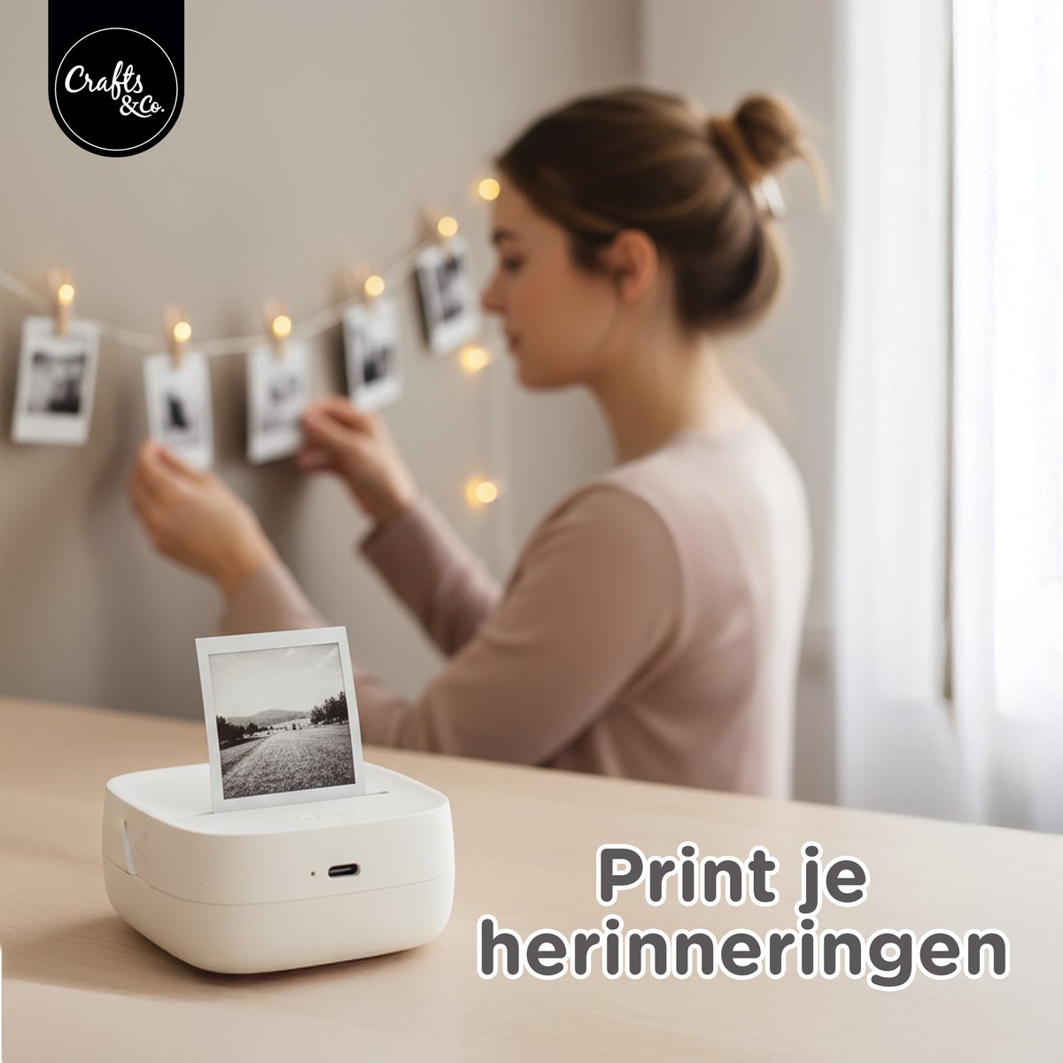 Crafts&Co Mini Pocket Printer met 13 Rollen en 6 Stiften - 24-Uur Batterij - Mobiele Fotoprinter - Interactief Montessori Speelgoed - Draagbare en Thermische Printer - Cadeau voor Jongens en Meisjes - 6, 7, 8, 9, 10, 11, 12, 13, 14+ Jaar - Wit — afbeelding 5