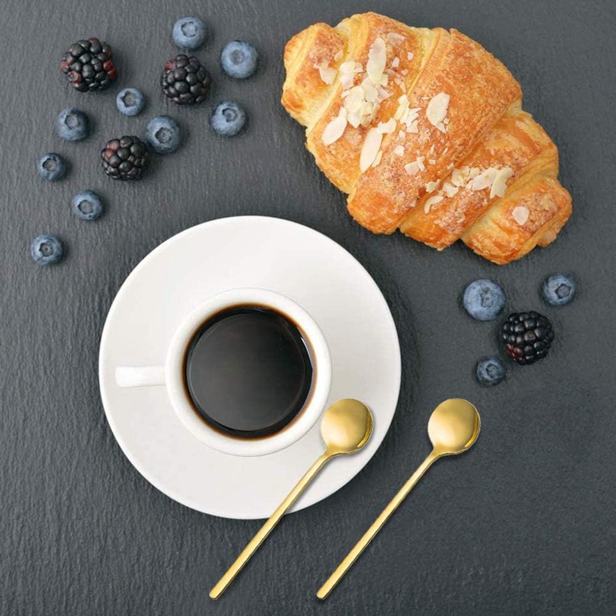 STAR&STER Set van 8 Gouden Koffielepels – 13 cm RVS – Voor Koffie, Dessert, Suiker & Mocha