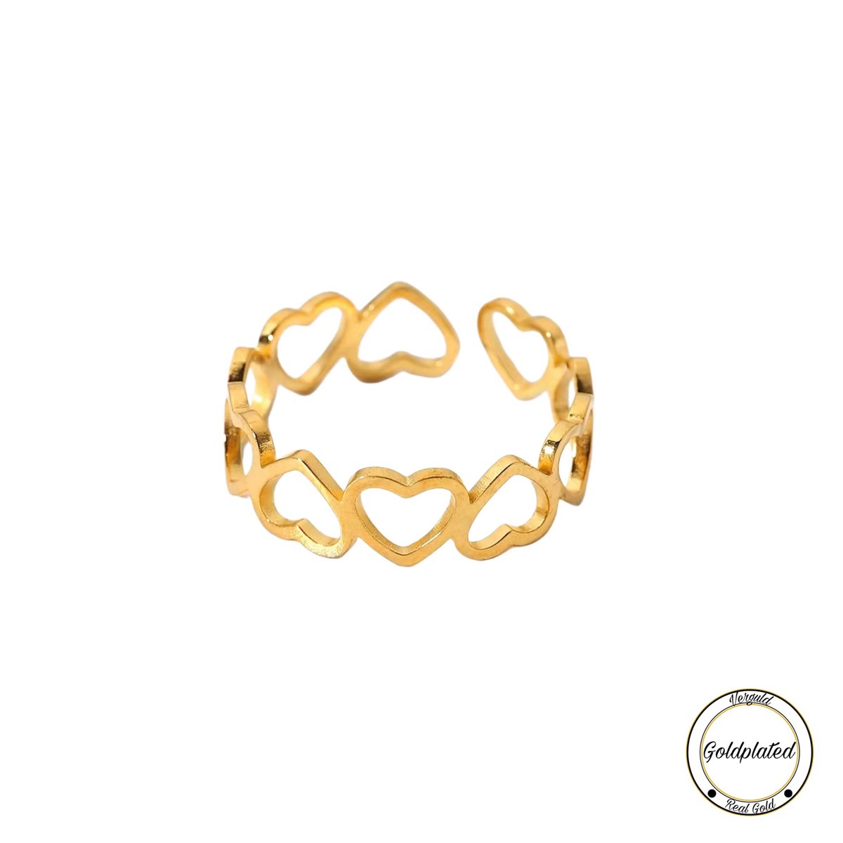 Borasi Hartjes Ring Golplated | Dames Sieraden | One-Size | Dames Ringen | Luxe Geschenkzakje | Ringen | Sieraden |